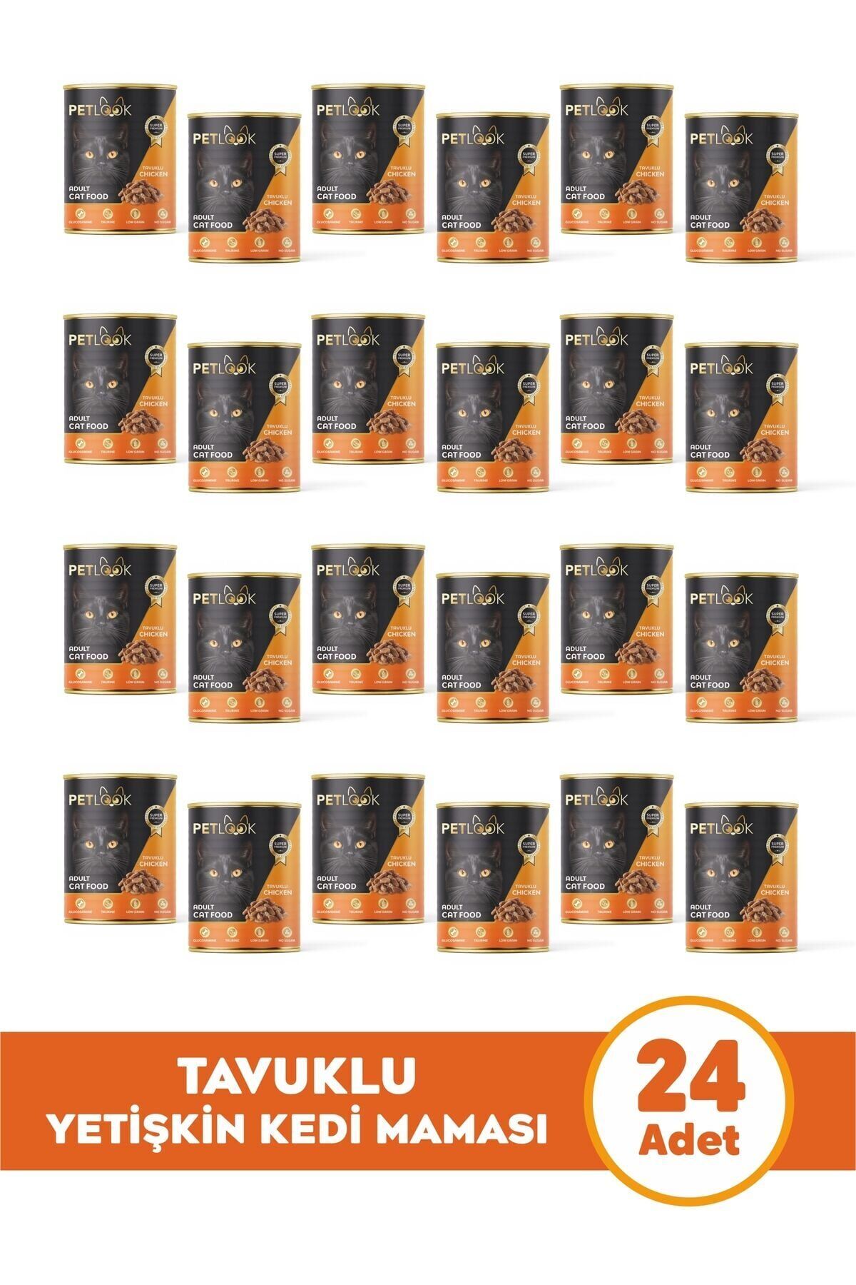 Petlook Konserve Kedi Maması Yetişkin Tavuk Etli, Kıyılmış Etli, Pate 415 gr 24 Adet Yaş Mama Düşük Tahıllı