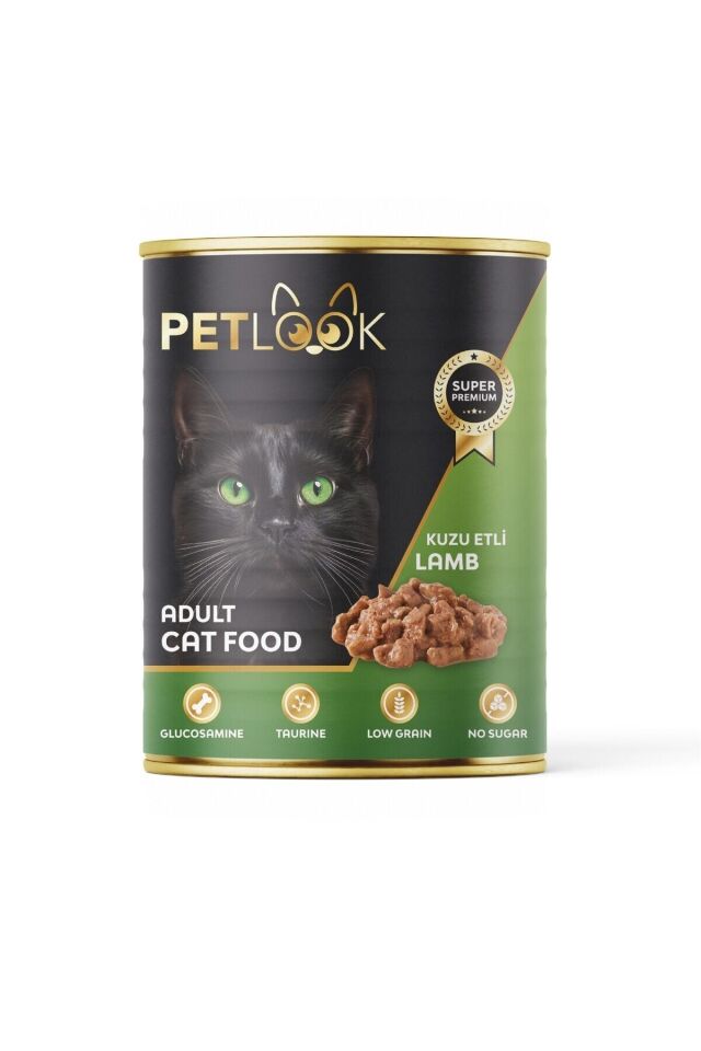 Petlook Konserve Kedi Maması Yetişkin Kuzu Etli, Kıyılmış Etli Pate 415 gr 6 Adet Yaş Mama Düşük Tahıllı