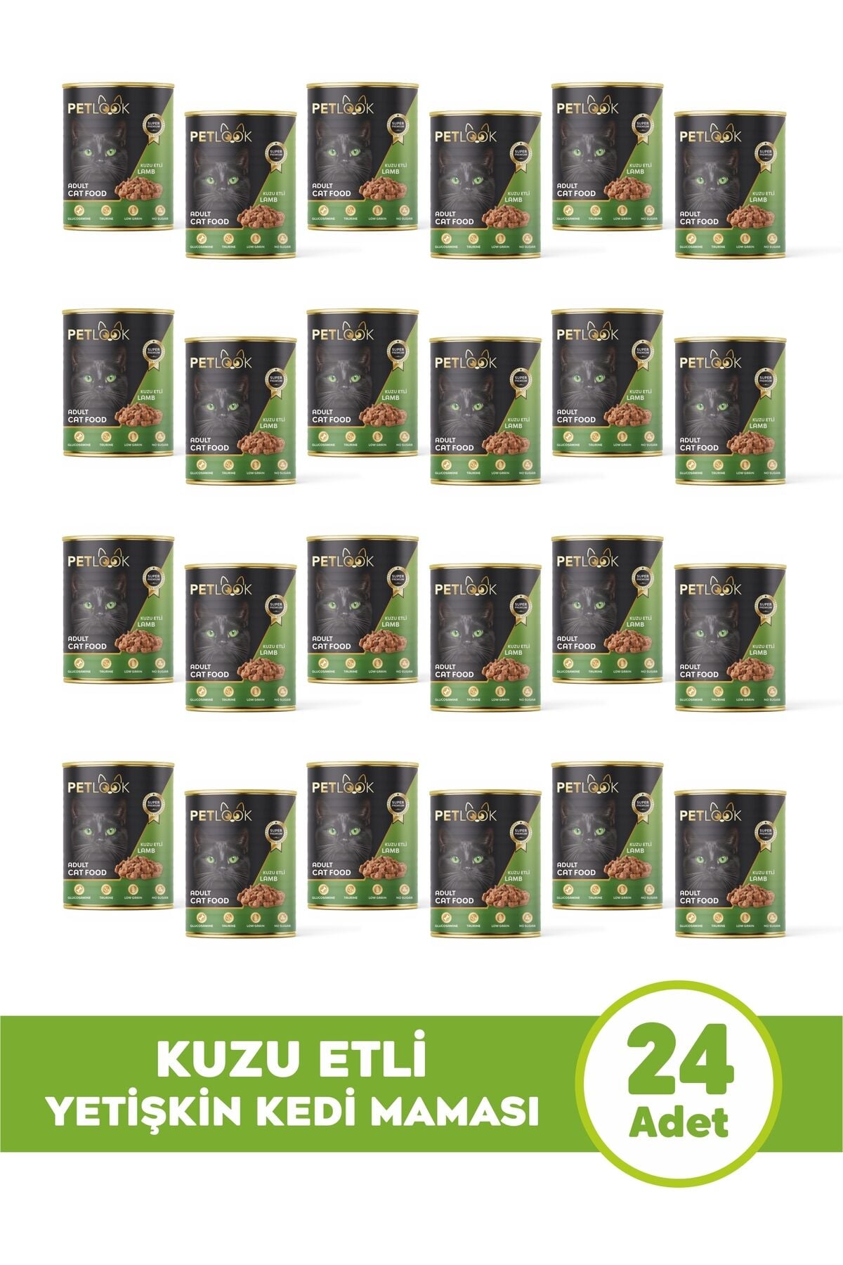 Konserve Kedi Maması Yetişkin Kuzu Etli, Kıyılmış Etli Pate 415 gr 24 Adet Yaş Mama Düşük Tahıllı