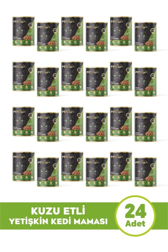 Petlook Konserve Kedi Maması Yetişkin Kuzu Etli, Kıyılmış Etli Pate 415 gr 24 Adet Yaş Mama Düşük Tahıllı