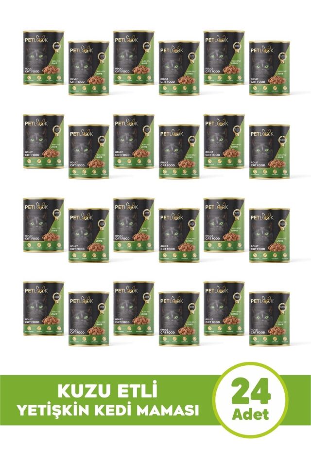 Petlook Konserve Kedi Maması Yetişkin Kuzu Etli, Kıyılmış Etli Pate 415 gr 24 Adet Yaş Mama Düşük Tahıllı