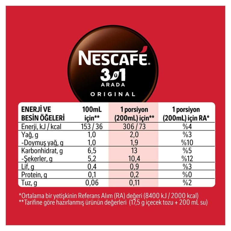 Nescafe 3'ü 1 Arada 17,5 gr x 96'lı Paket Original
