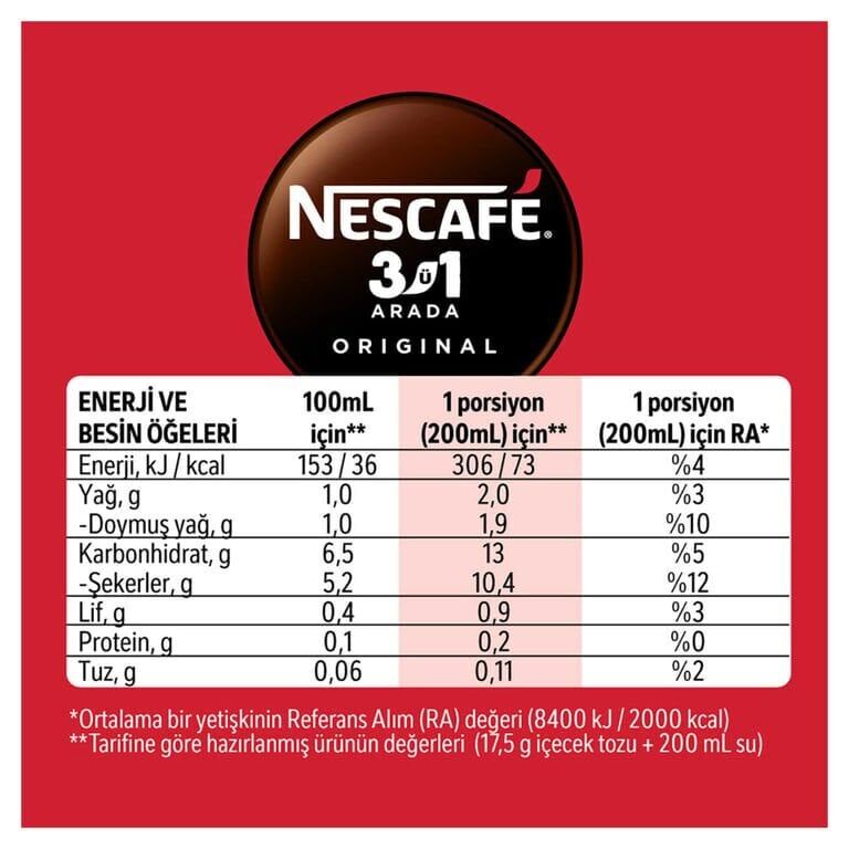 Nescafe 3'ü 1 Arada 17,5 gr x 96'lı Paket Original