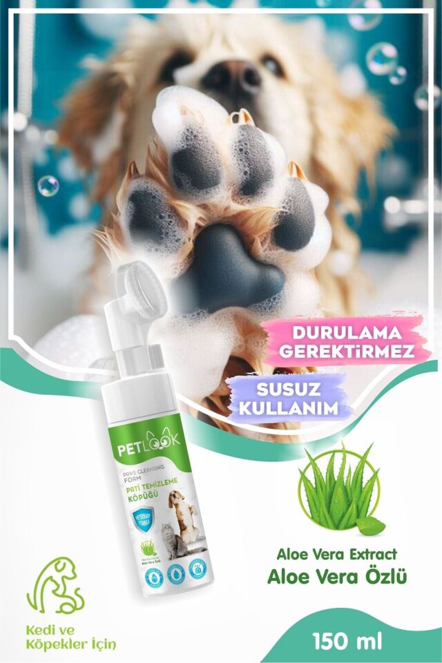 Petlook Köpek Pati Temizleme Köpüğü ve Kedi Pati Temizleme Köpüğü Aloa Vera Özlü 150 ml