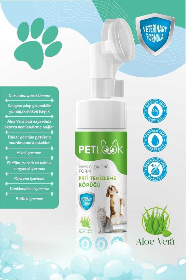 Petlook Köpek Pati Temizleme Köpüğü ve Kedi Pati Temizleme Köpüğü Aloa Vera Özlü 150 ml