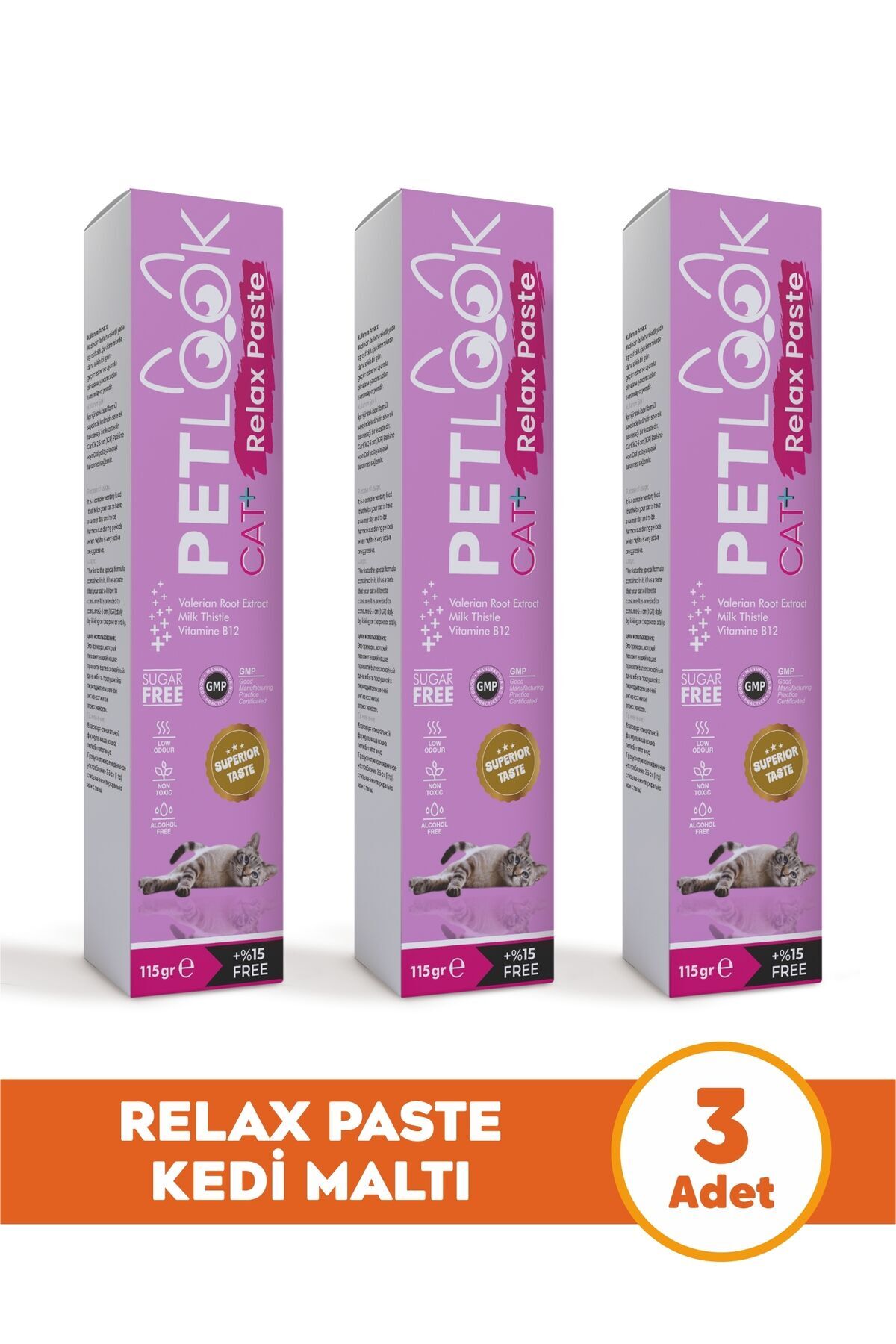Petlook Sakinleştirici, Stres Azaltıcı ve Rahatlatıcı Relax Kedi Maltı Be calming, Kedi Vitamini, 3'lü Set