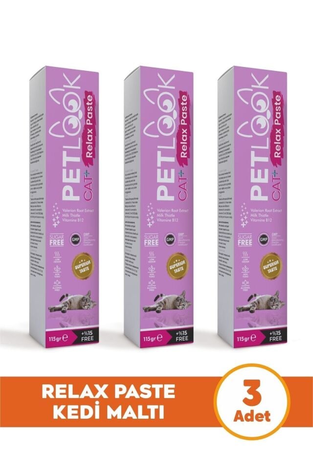 Petlook Sakinleştirici, Stres Azaltıcı ve Rahatlatıcı Relax Kedi Maltı Be calming, Kedi Vitamini, 3'lü Set