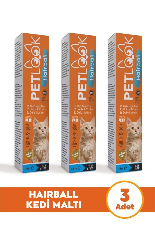 Petlook Kedi Maltı Hairball Tüy Yumağı Önlemeyi Destekleyen Kedi Maltı, Kedi Ödülü, Kedi Vitamini 3'lü Set
