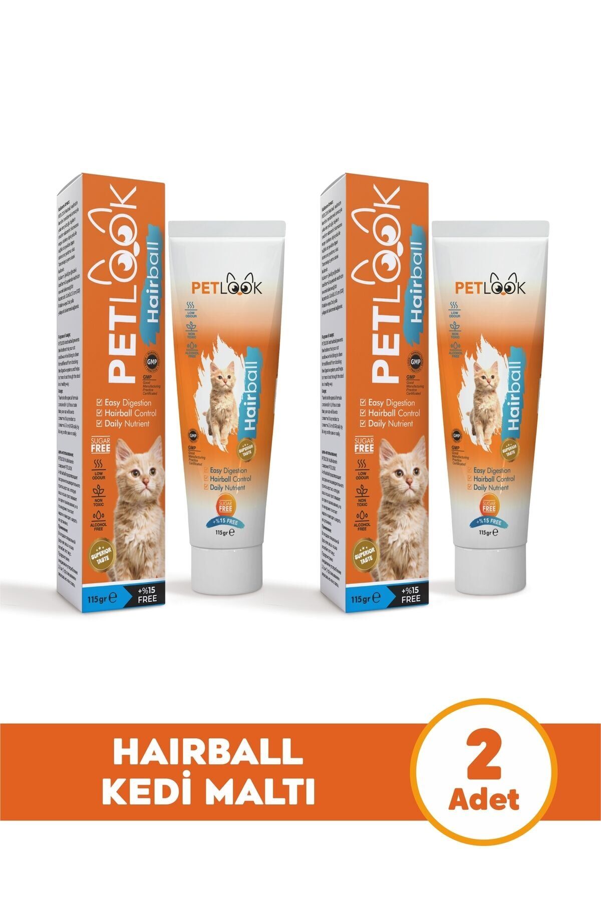 Petlook Kedi Maltı Hairball Tüy Yumağı Önlemeyi Destekleyen Kedi Maltı, Kedi Ödülü, Kedi Vitamini 2'li Set