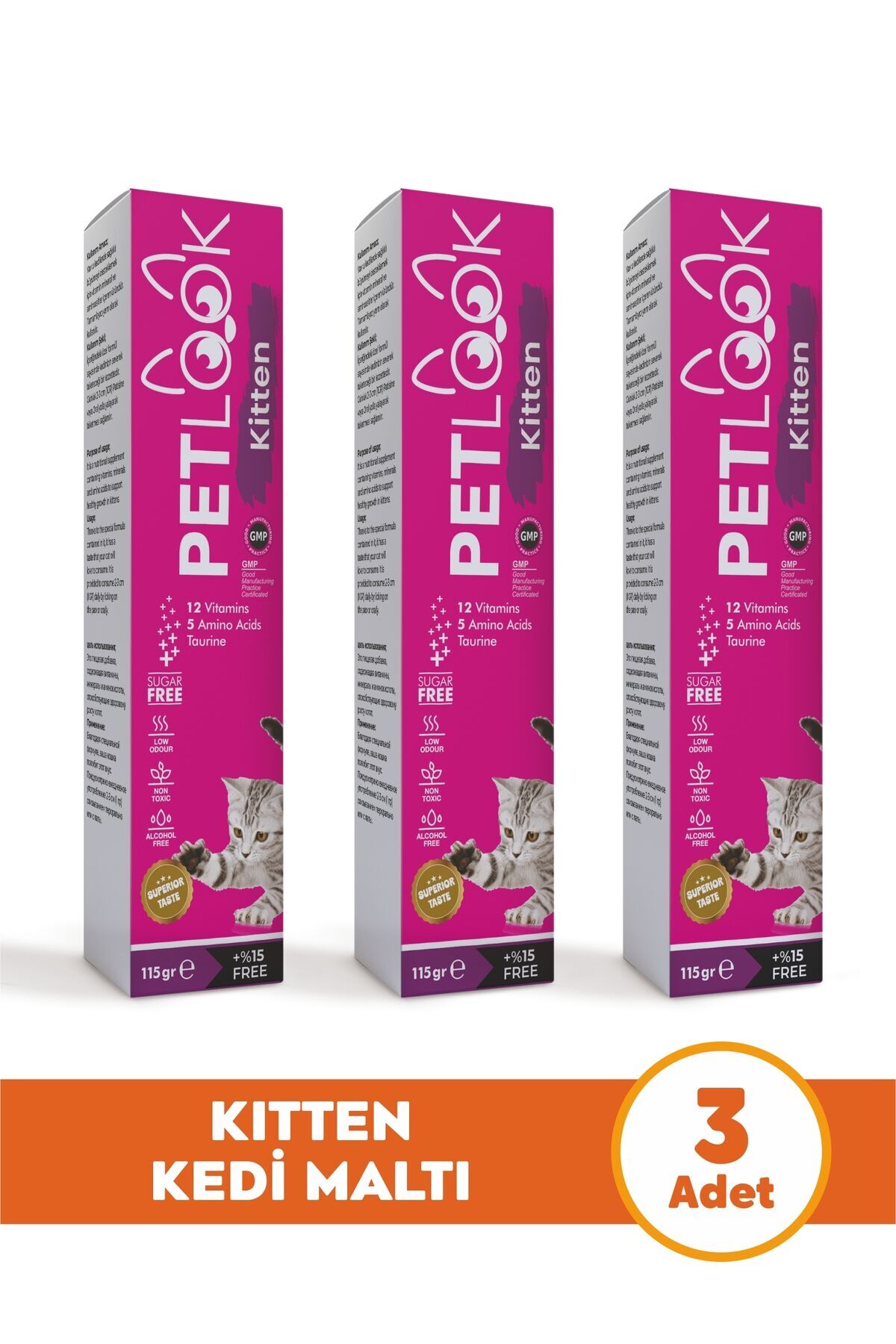 Petlook Yavru Kedi Kitten ve Anne Kedi Maltı Multivitamin 115 GR 3'lü Ekonomik Set