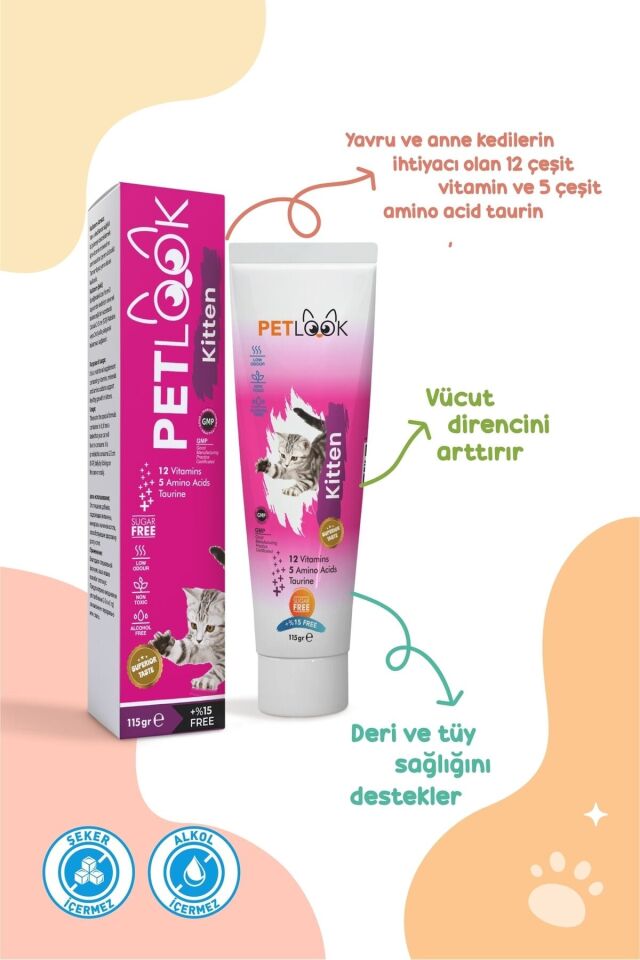 Petlook Yavru Kedi Kitten ve Anne Kedi Maltı Multivitamin 115 GR 3'lü Ekonomik Set