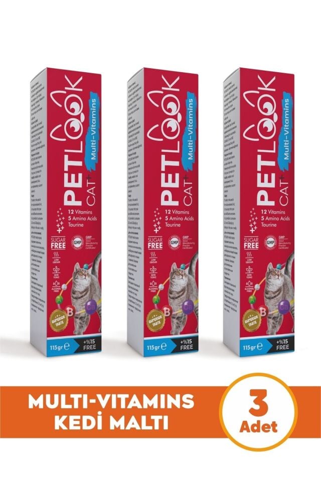 Petlook Multivitamin Kedi Maltı 115 GR, Kedi Malti, Kedi Ödülü ve Kedi Vitamini 3'lü Ekonomik Set