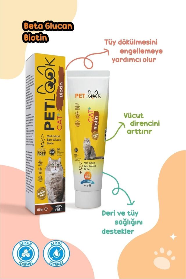 Petlook Kedi Tüy Dökümü Engelleyici Biotin Kedi Maltı, Kedi Vitamini, Kedi Ödülü 3'lü Ekonomik Set