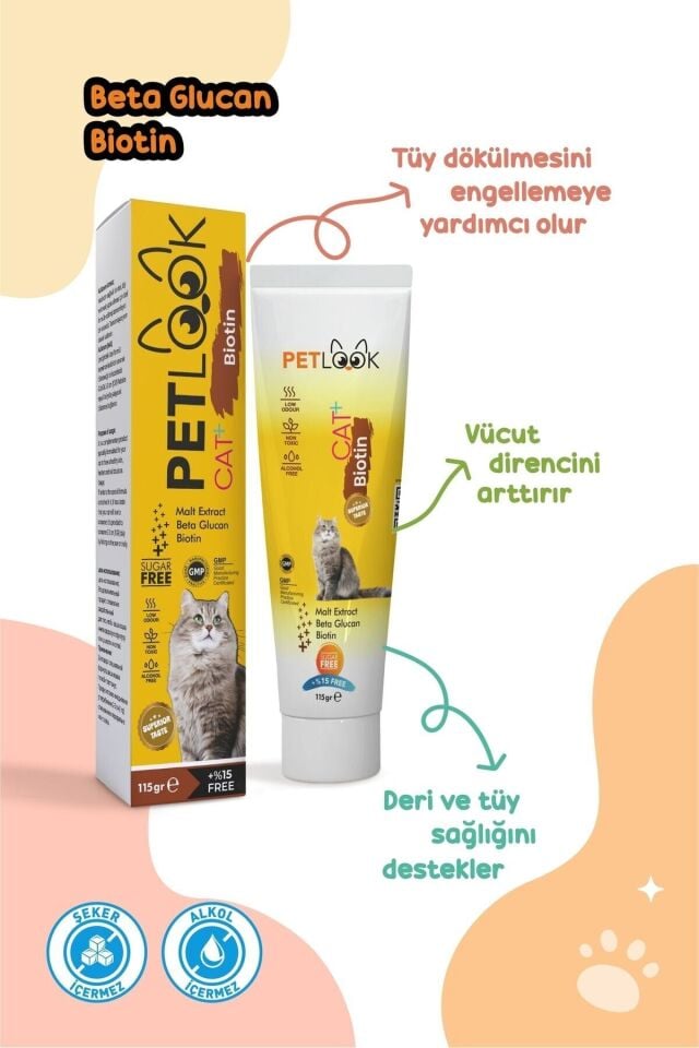 Petlook Kedi Tüy Dökümü Engelleyici Biotin Kedi Maltı, Kedi Vitamini, Kedi Ödülü 2'li Ekonomik Set