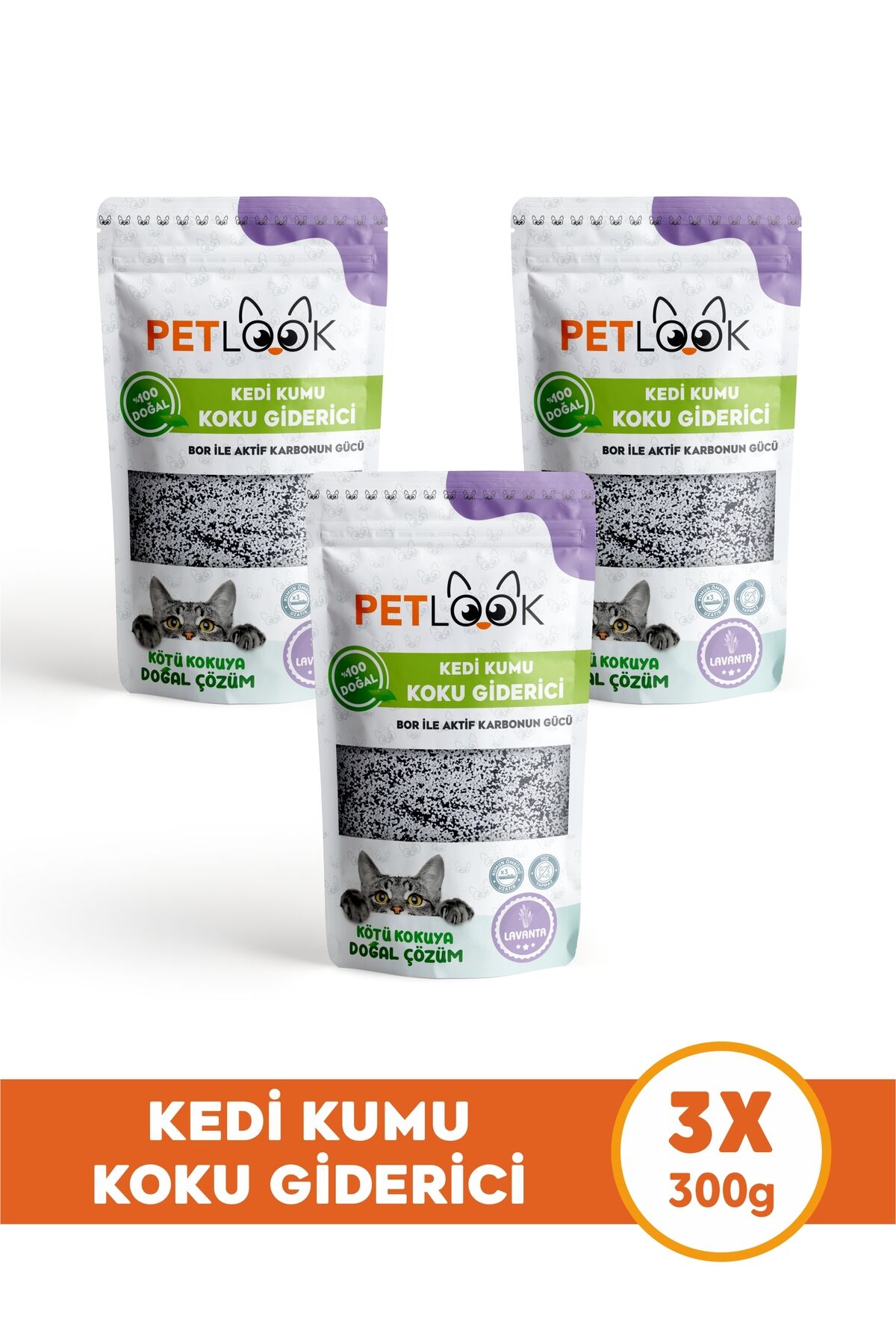 Kedi Kumu Koku Giderici, Bor ve Aktif Karbonlu Koku Giderici, Lavantalı Koku Giderici 300GRx3 Adet