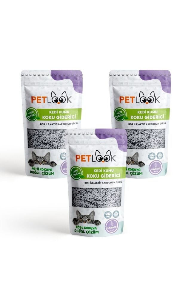 Petlook Kedi Kumu Koku Giderici, Bor ve Aktif Karbonlu Koku Giderici, Lavantalı Koku Giderici 300GRx3 Adet