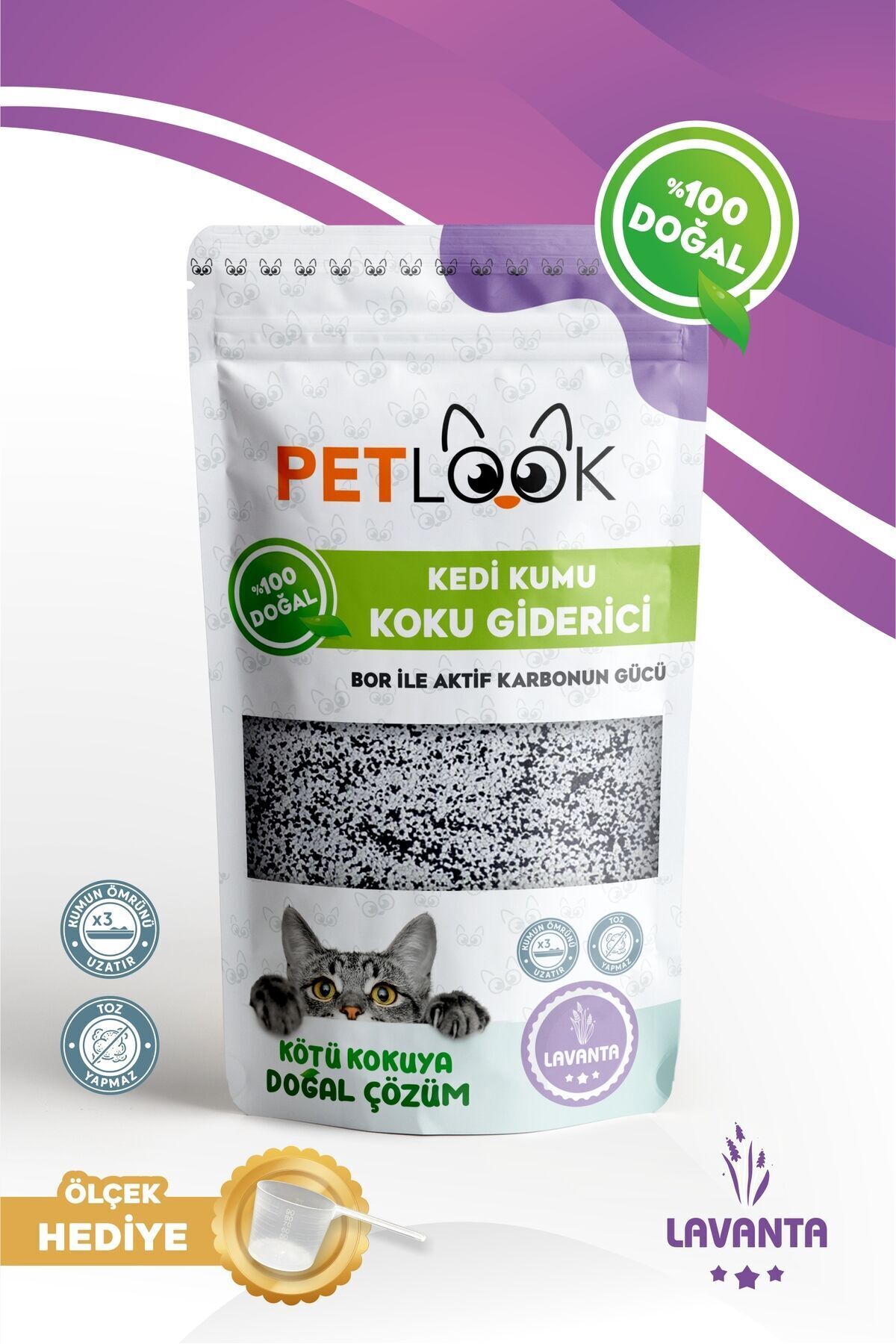 Petlook Kedi Kumu Koku Giderici, Bor ve Aktif Karbonlu Koku Giderici, Lavantalı Koku Giderici 300 GR,