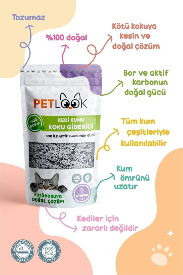 Petlook Kedi Kumu Koku Giderici, Bor ve Aktif Karbonlu Koku Giderici, Lavantalı Koku Giderici 300 GR,