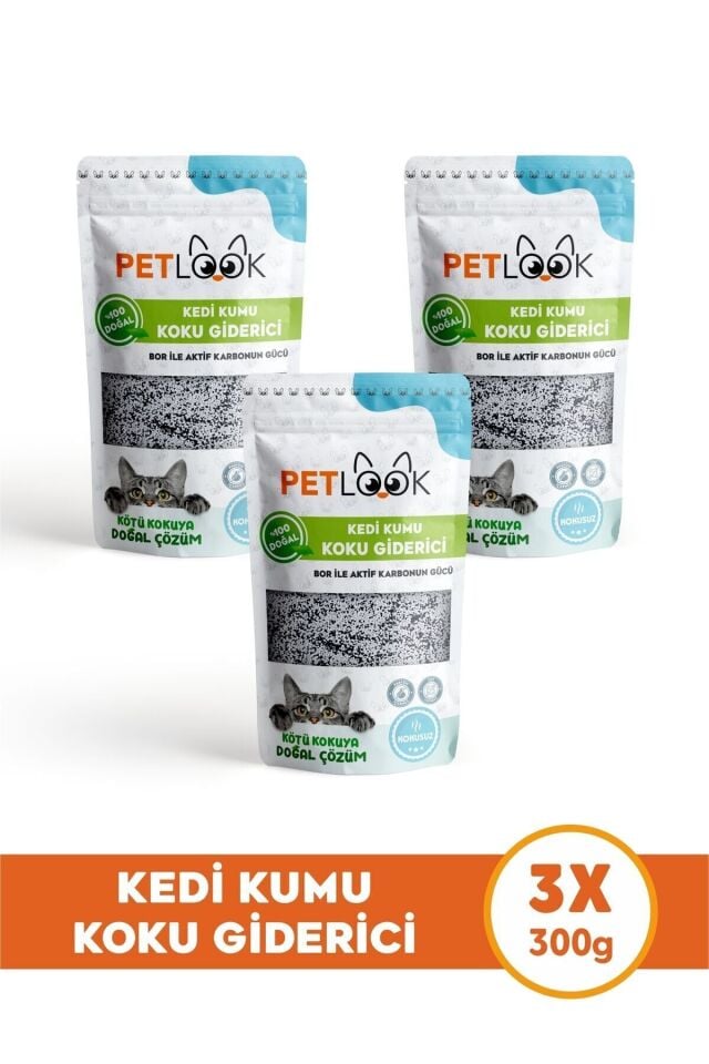 Petlook Kedi Kumu Koku Giderici, Bor ve Aktif Karbonlu Koku Giderici Kokusuz 300 GR, 3'lü Set