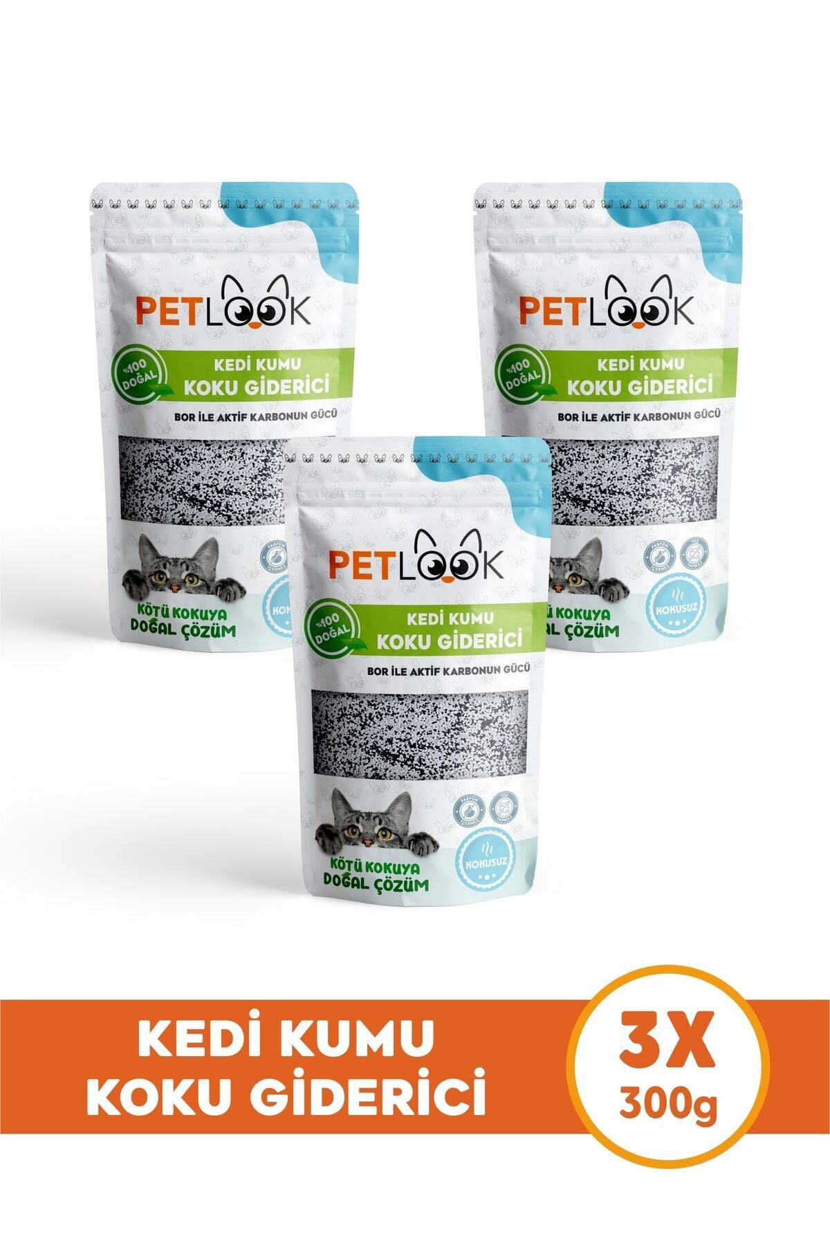 Kedi Kumu Koku Giderici, Bor ve Aktif Karbonlu Koku Giderici Kokusuz 300 GR, 3'lü Set