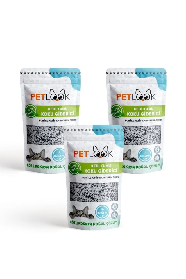 Petlook Kedi Kumu Koku Giderici, Bor ve Aktif Karbonlu Koku Giderici Kokusuz 300 GR, 3'lü Set