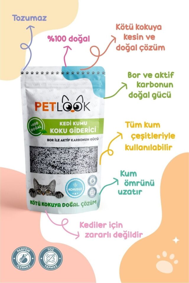 Petlook Kedi Kumu Koku Giderici, Bor ve Aktif Karbonlu Koku Giderici Kokusuz 300 GR, 3'lü Set
