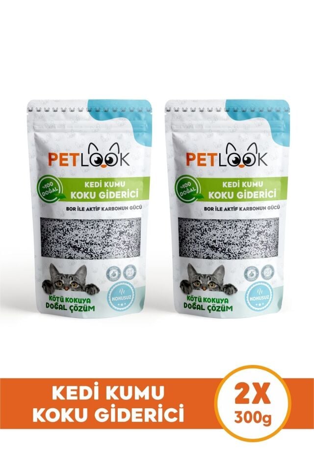 Petlook Kedi Kumu Koku Giderici, Bor ve Aktif Karbonlu Koku Giderici Kokusuz 300 GR, 2'li Set