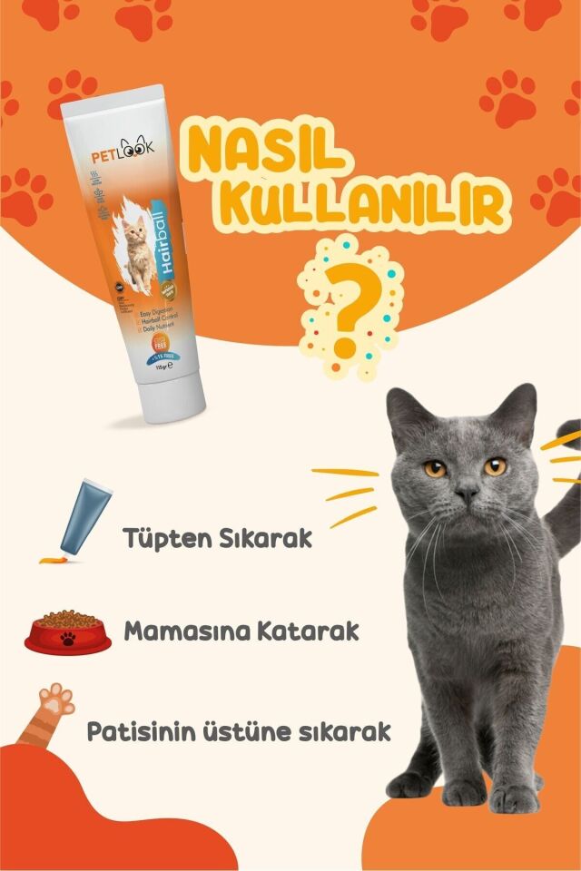 Petlook Kedi Maltı Hairball Tüy Yumağı Önlemeyi Destekleyen Kedi Maltı, Kedi Ödülü, Kedi Vitamini 115 GR
