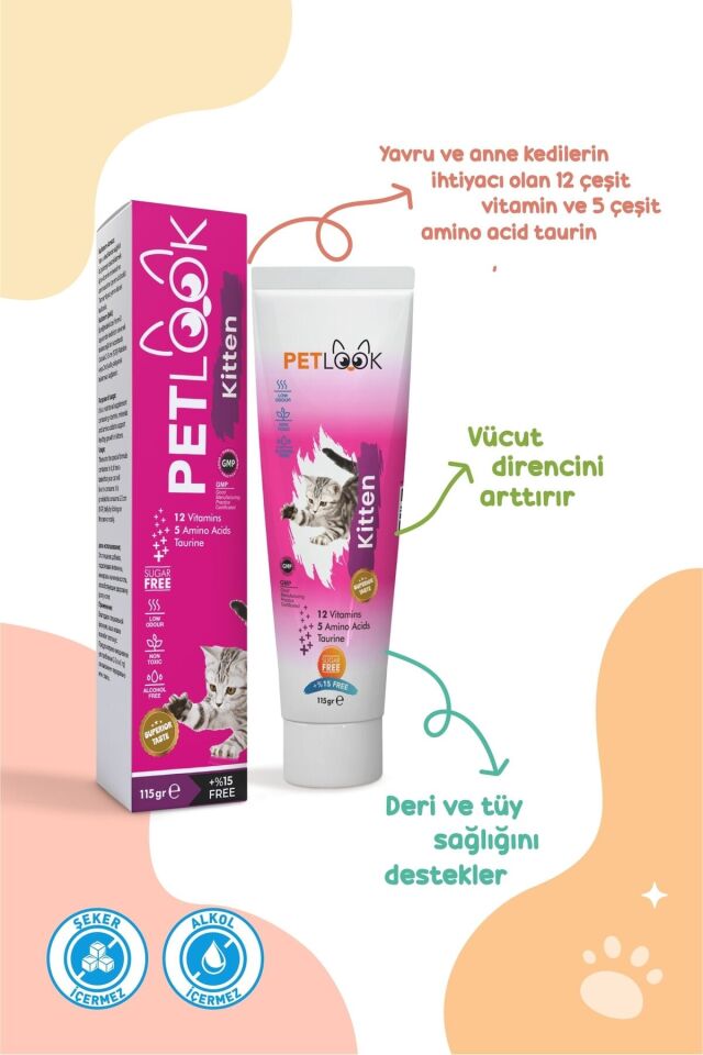 Petlook Yavru Kedi Kitten ve Anne Kedi Maltı Multivitamin 115 GR