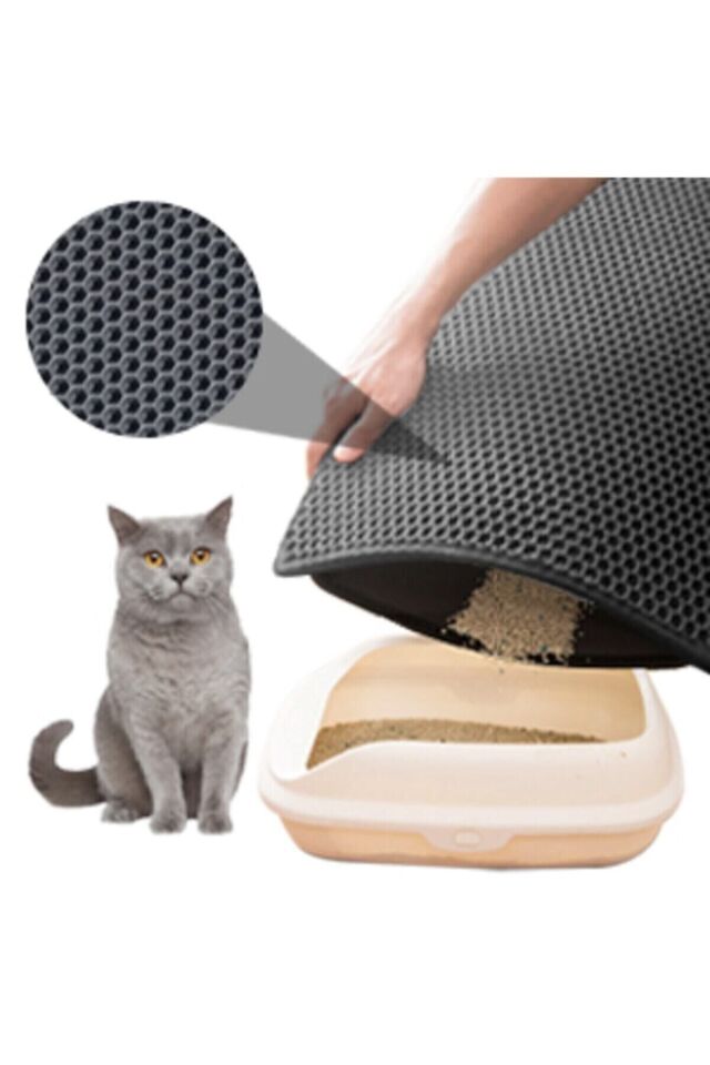 Bypet Gri Büyük Boy Elekli Kedi Tuvalet Önü Paspası 90x60cm