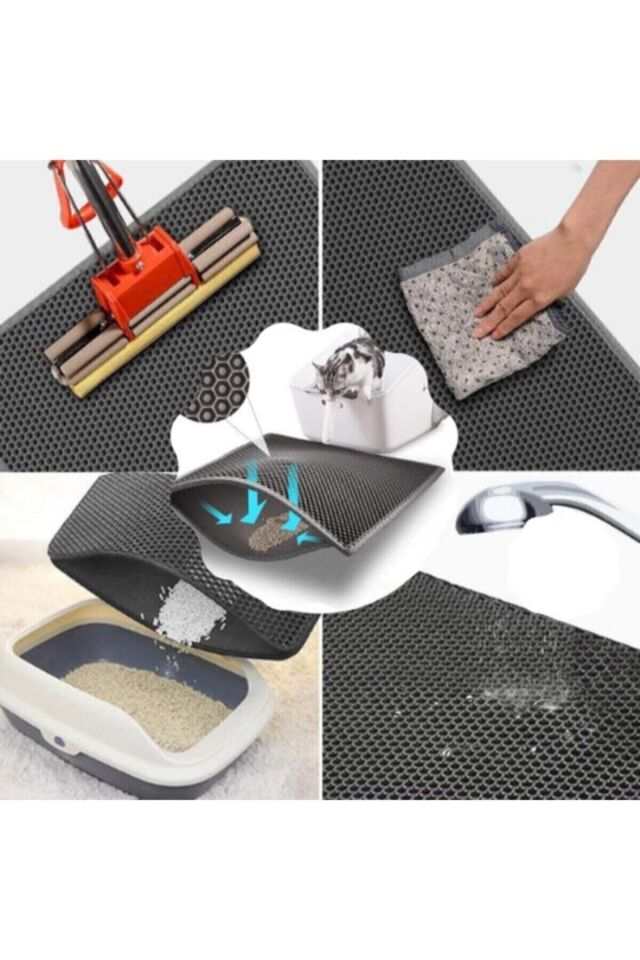 Bypet Gri Büyük Boy Elekli Kedi Tuvalet Önü Paspası 90x60cm