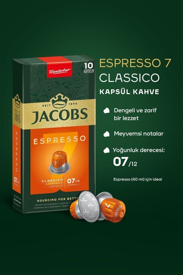 Jacobs Espresso 7 Classico Kapsül Kahve Nespresso Uyumlu 10 Kapsül