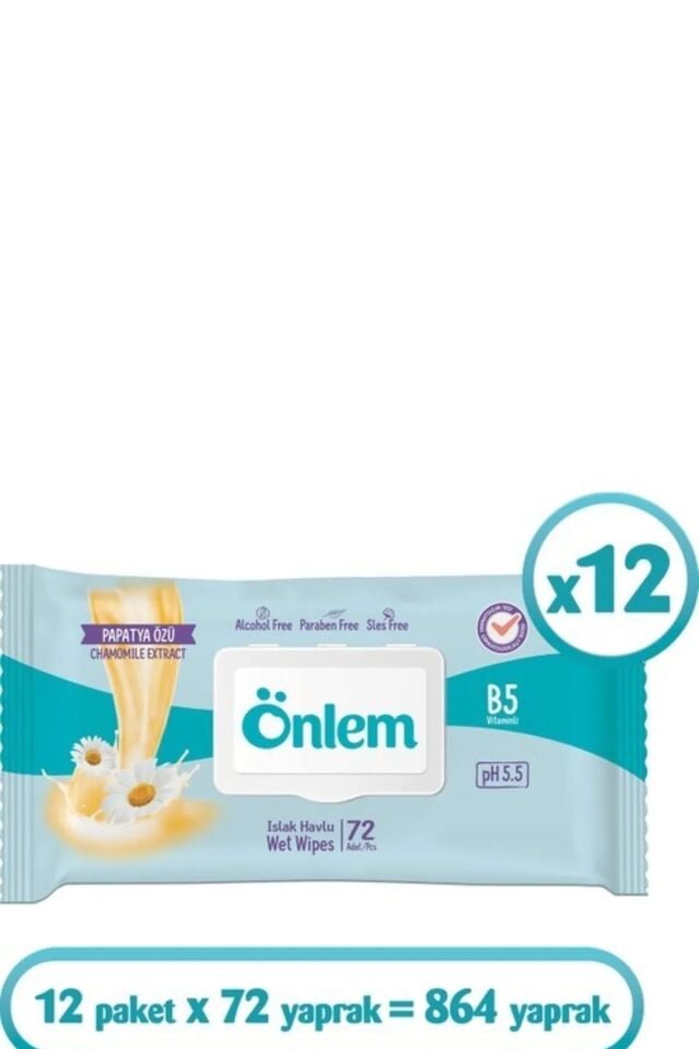 Islak Havlu Mendil 90 Yaprak Papatya Özü 12 Li Set  Plastik Kapaklı 1080 Yaprak