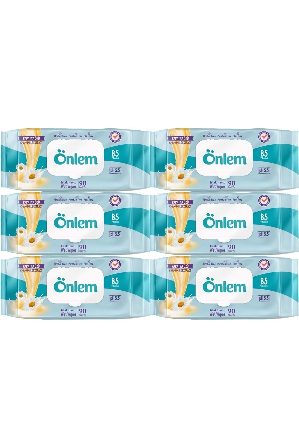 Islak Havlu Mendil 90 Yaprak Papatya Özü (6 Lı Set) Plastik Kapaklı 540 Yaprak