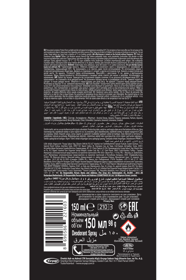 Men Erkek Deodorant 6x150ml