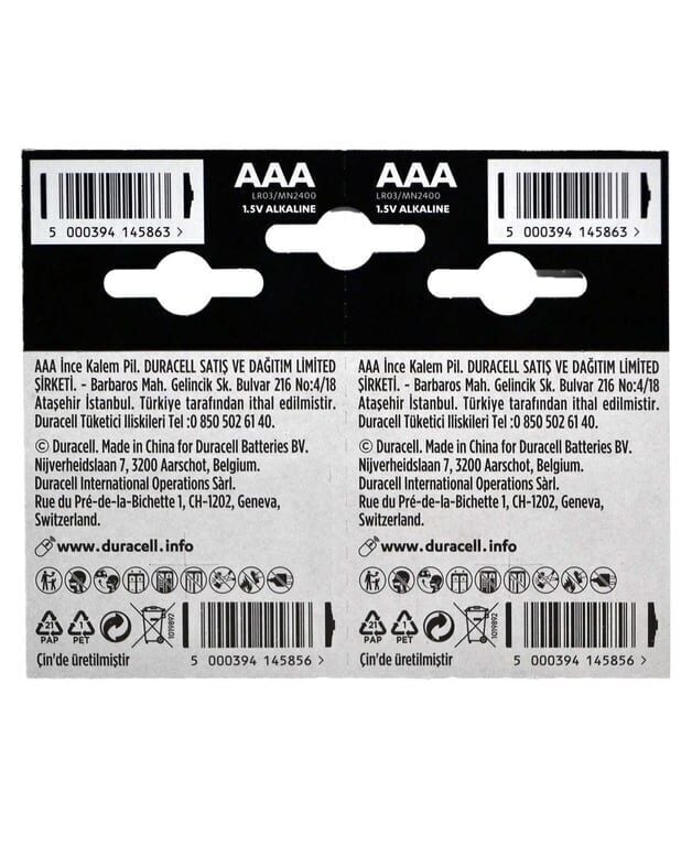 Duracell AAA Alkalin İnce Kalem Pil 20'li Kartela