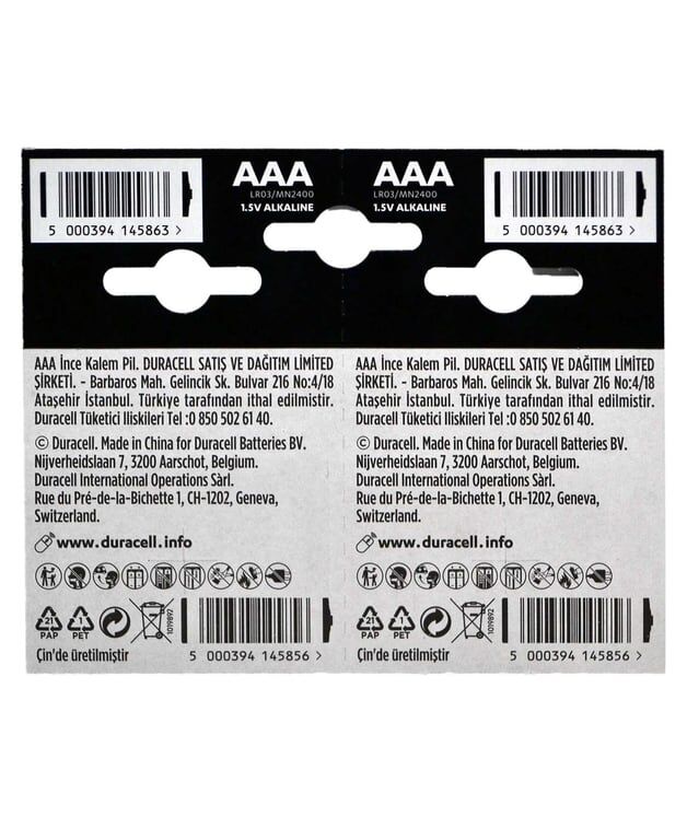 Duracell AAA Alkalin İnce Kalem Pil 20'li Kartela
