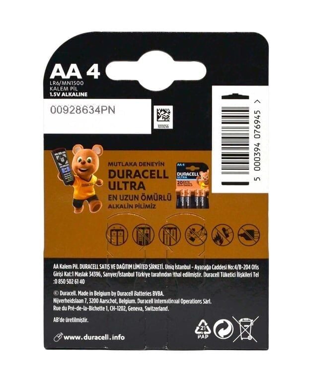 Duracell AA Alkalin 4'lü Kalem Pil