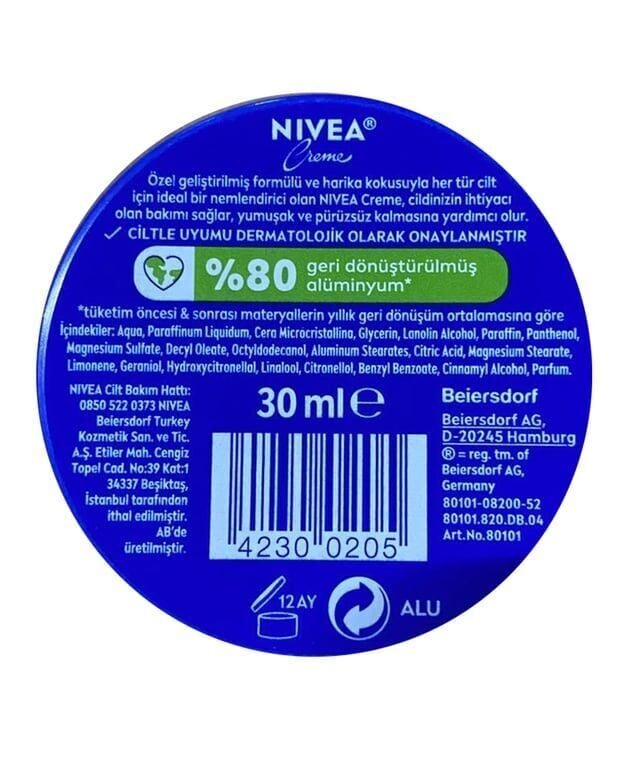 Nivea Creme Mavi Teneke Krem 30 ml