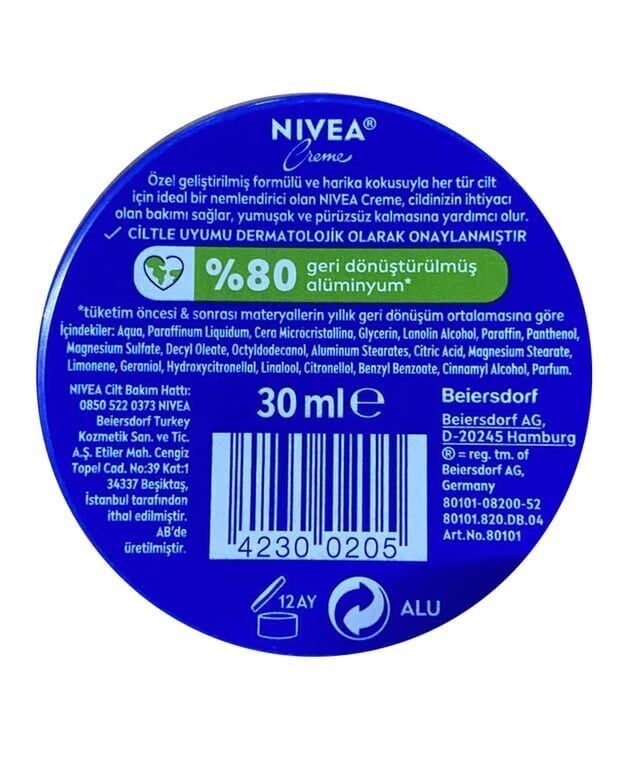 Nivea Creme Mavi Teneke Krem 30 ml