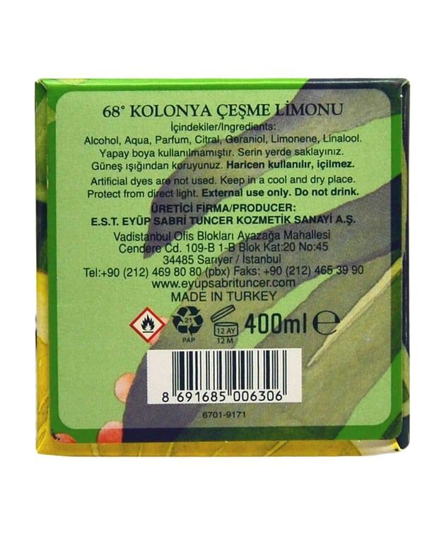 Eyüp Sabri Tuncer 68° Çeşme Limonu Alkollü Pet Kolonya 400 ml