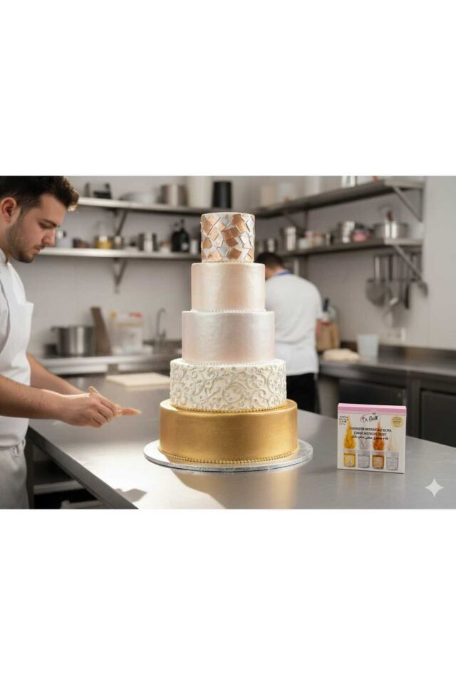 Yenilebilir Metalik Toz Gıda Boyası 4GR 4'lü Altın,Gümüş,Bakır, Set 40 GR Likit Açıcı Hediyeli