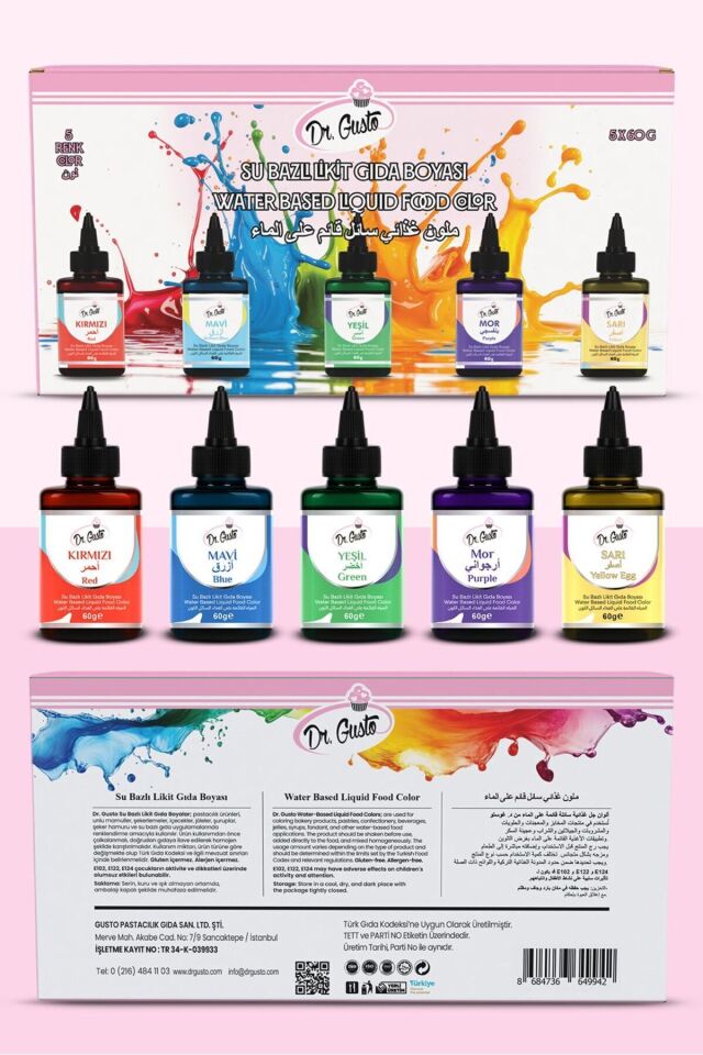 Su Bazlı Likit Sıvı Gıda Boyası 25 GR 8'Lİ SET KIRMIZI, SARI, TURUNCU, YEŞİL, PEMBE, MAVİ, SİYAH,MOR
