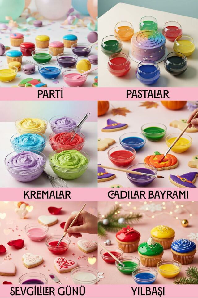 Su Bazlı Likit Sıvı Gıda Boyası 25 GR 8'Lİ SET KIRMIZI, SARI, TURUNCU, YEŞİL, PEMBE, MAVİ, SİYAH,MOR