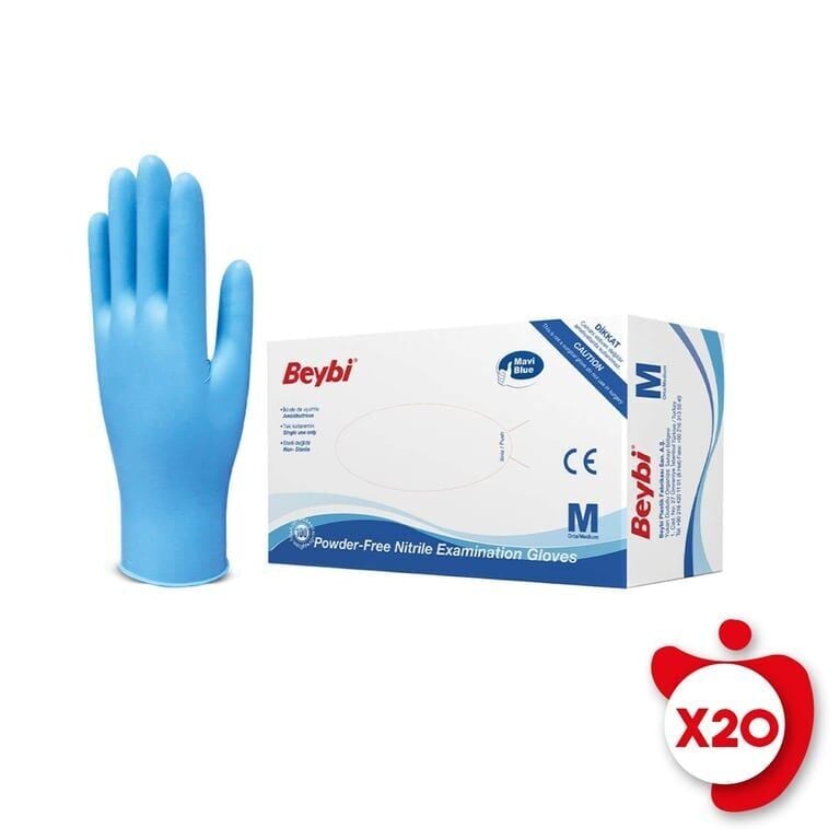 Beybi Pudrasız Nitril Muayene Eldiveni M Beden Mavi 100'lü