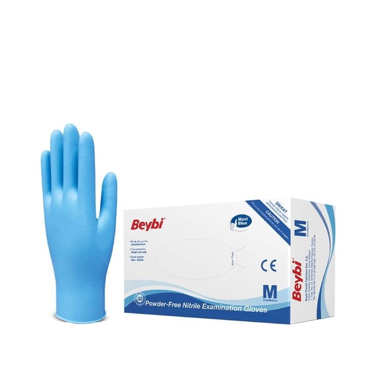 Beybi Pudrasız Nitril Muayene Eldiveni M Beden Mavi 100'lü
