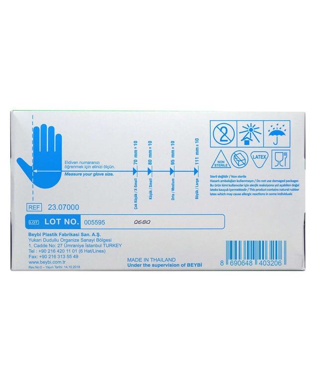 Beybi Muayene Eldiveni 100'lü Kutu Pudralı Büyük Boy Lateks