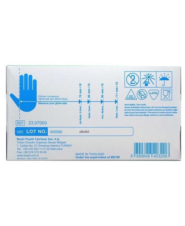 Beybi Muayene Eldiveni 100'lü Kutu Pudralı Büyük Boy Lateks