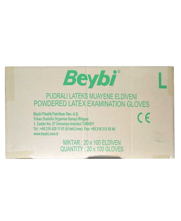 Beybi Muayene Eldiveni 100'lü Kutu Pudralı Büyük Boy Lateks
