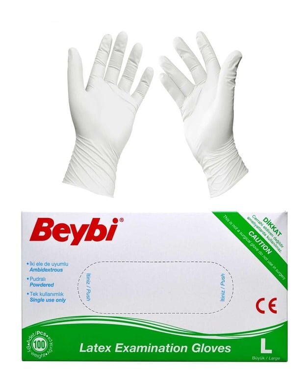 Beybi Muayene Eldiveni 100'lü Kutu Pudralı Büyük Boy Lateks
